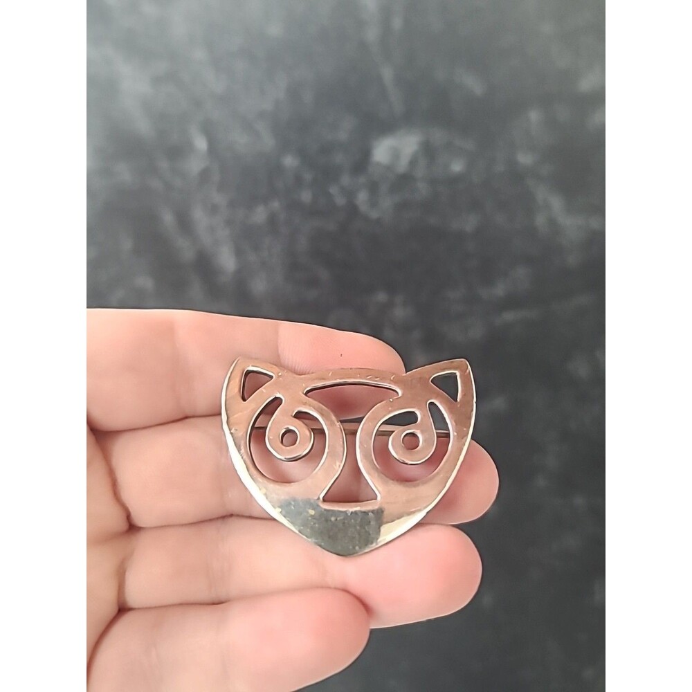 925 Sterling Silver Vintage Cat Modernist Pin Brooch Vintage Signed A.B.E.